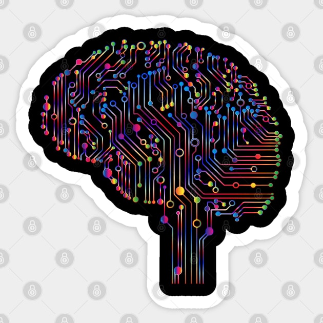Colorful circuit digital computer brain Sticker by All About Nerds